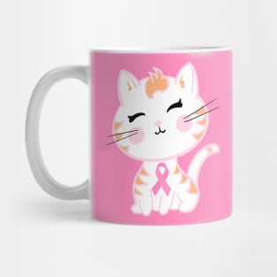 Cute Pink Ribbon Tiger Kitty Mug